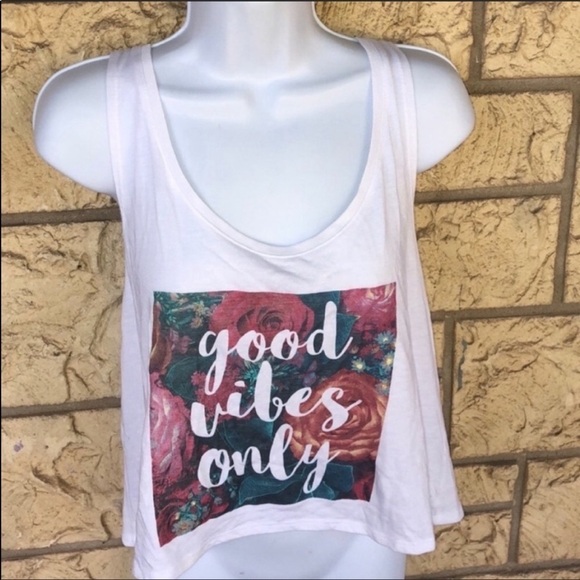 Good vibes Tank Top Floral White Loose Large - Picture 7 of 11